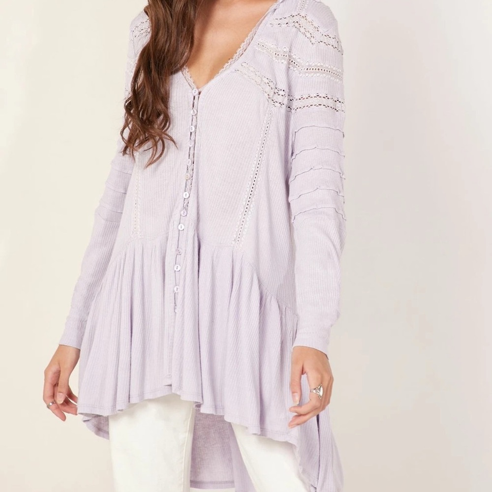 Set To Stun Crochet lace Tunic Top Relaxed Lilac